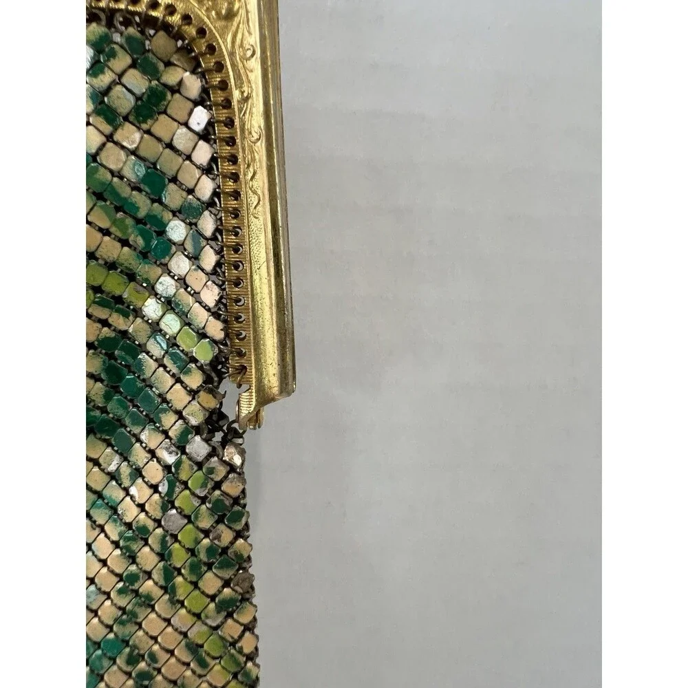 Antique Art Deco 1920's Whiting & Davis Enameled Mesh Flapper Purse Green Gold